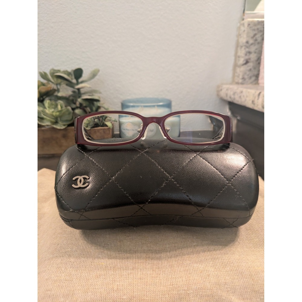Chanel 3094 Eyeglasses Burgundy Tortoise CC Logo Rectangular Frames Italy 51-16